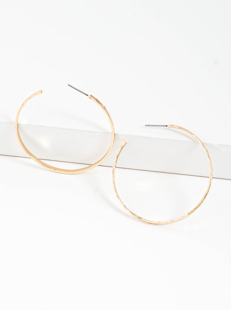 45mm Hammered Brass Open Hoop Earrings