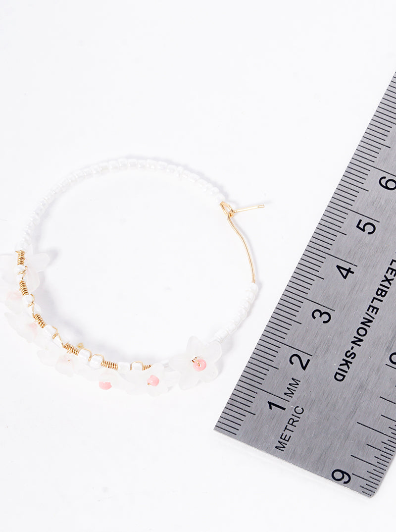 45mm Flower Beaded Wire Hoop Earrings