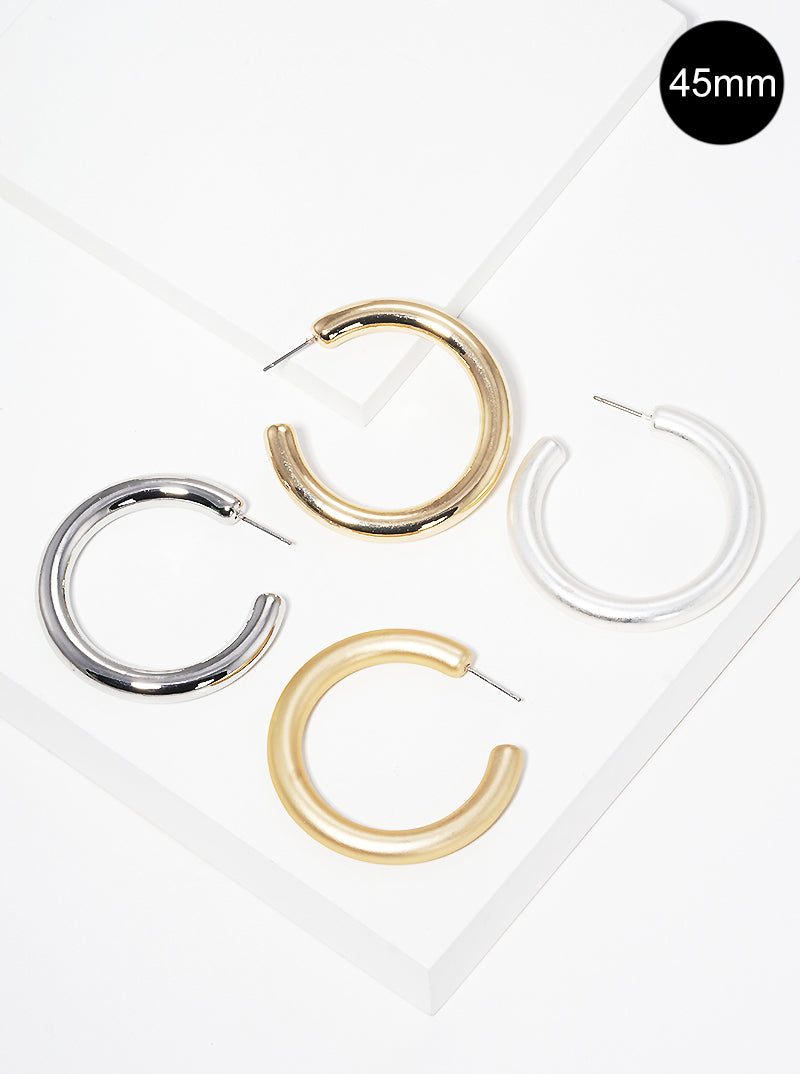 45mm Metal Plated Resin Lightweight Hollow Open Hoop Earrings