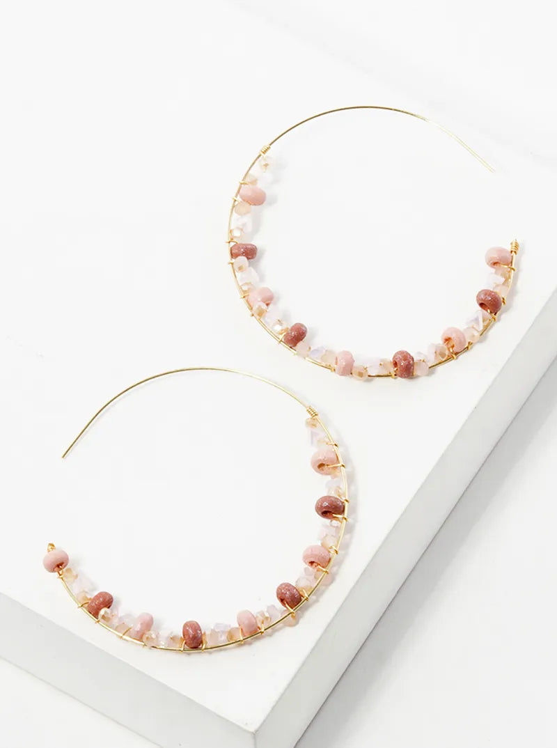 45mm Multi Bead Wire Wrapped Lightweight Open Hoop Earrings