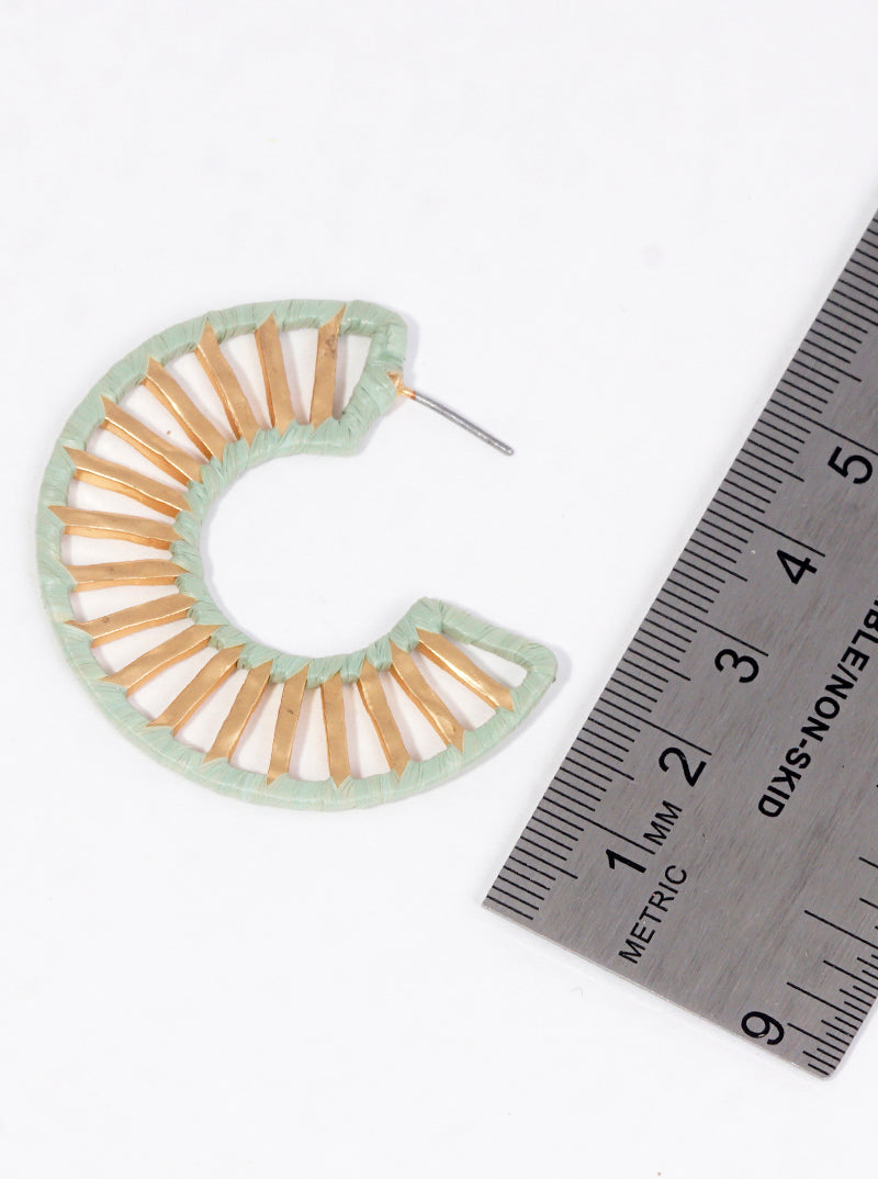 45mm Raffia Wrapped Textured Brass Open Hoop Earrings