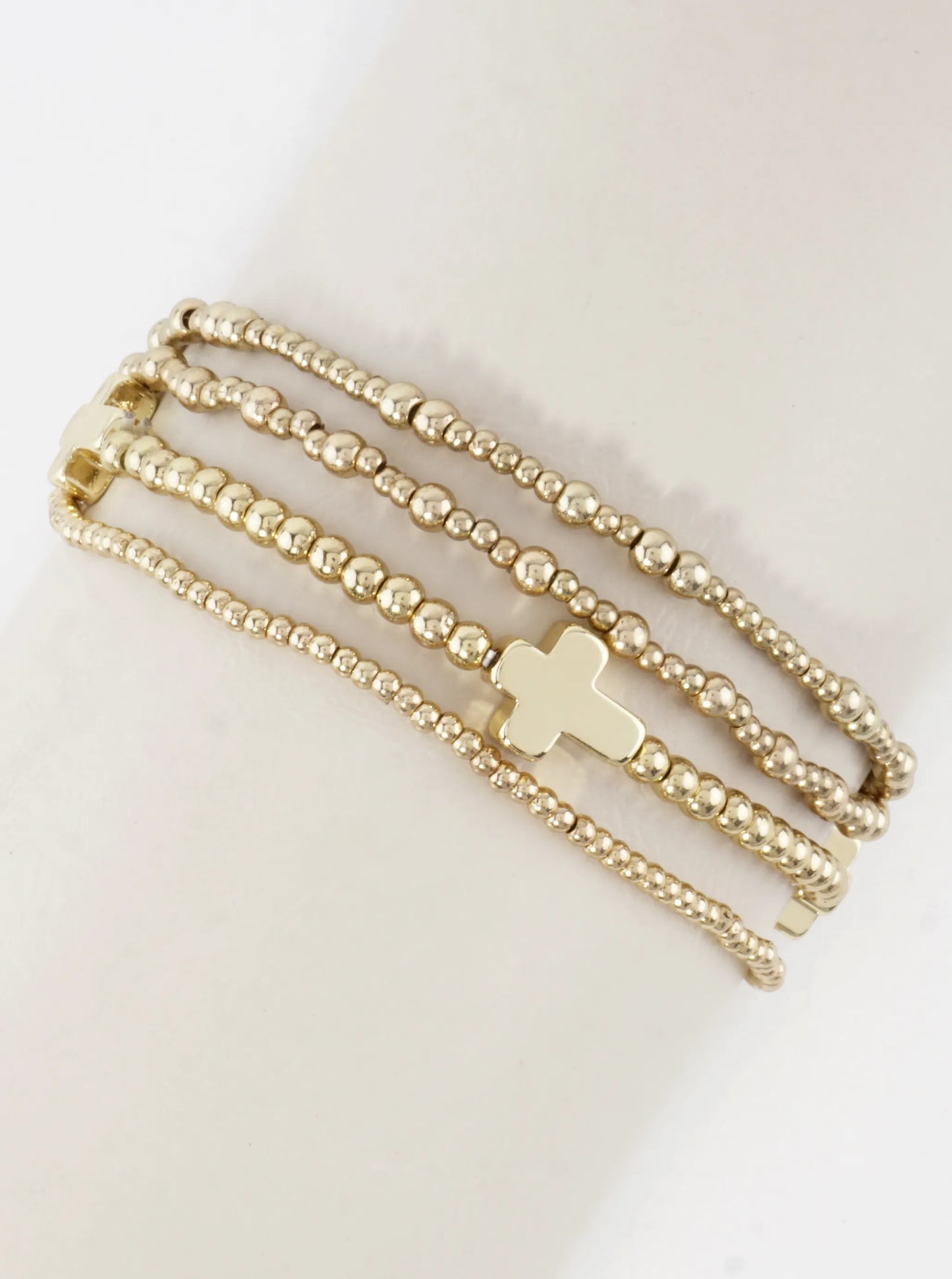 4PC-Set Cross Accents Metallic Stretch Bracelets