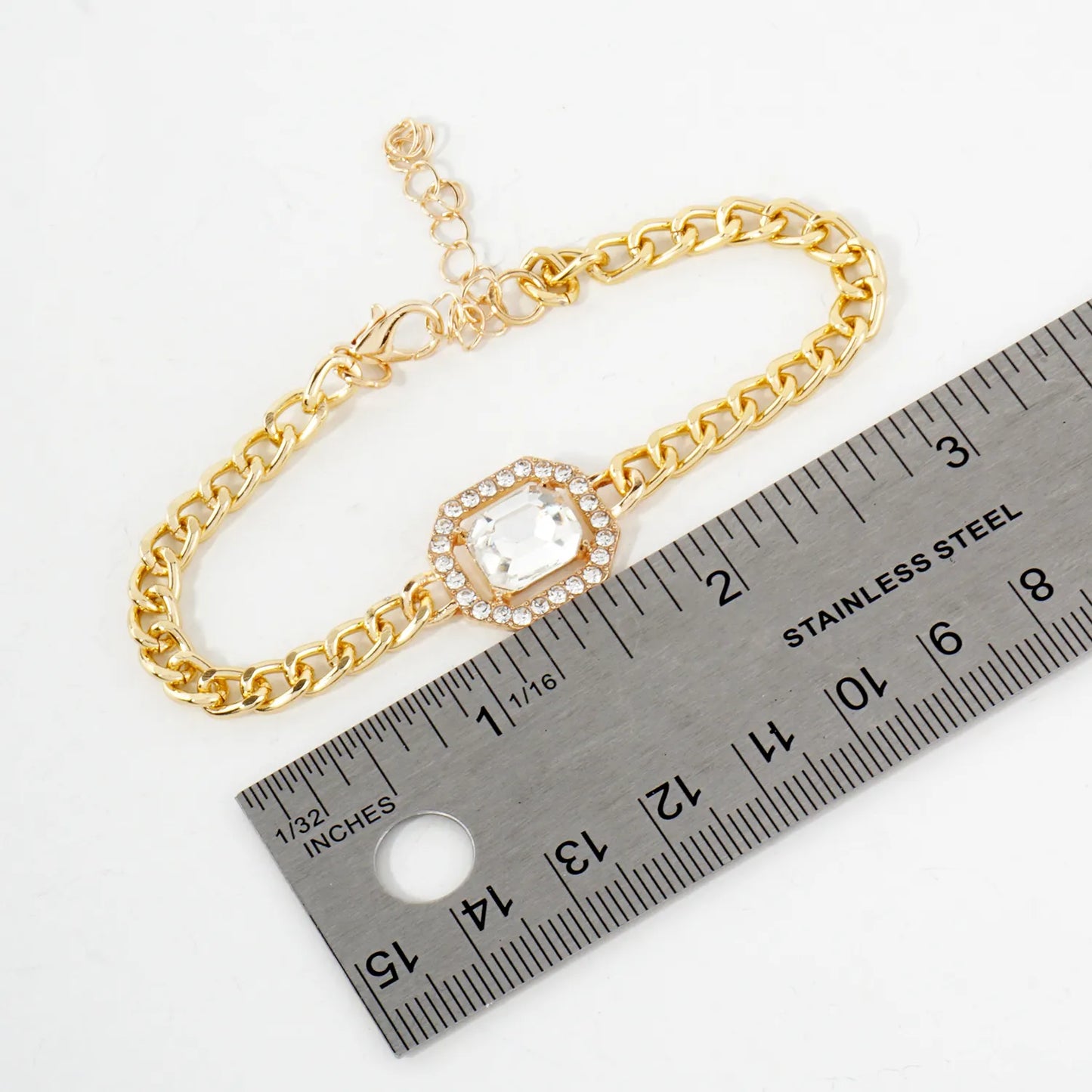 4PC-Set Crystal Octagon Accent Chain Bracelet