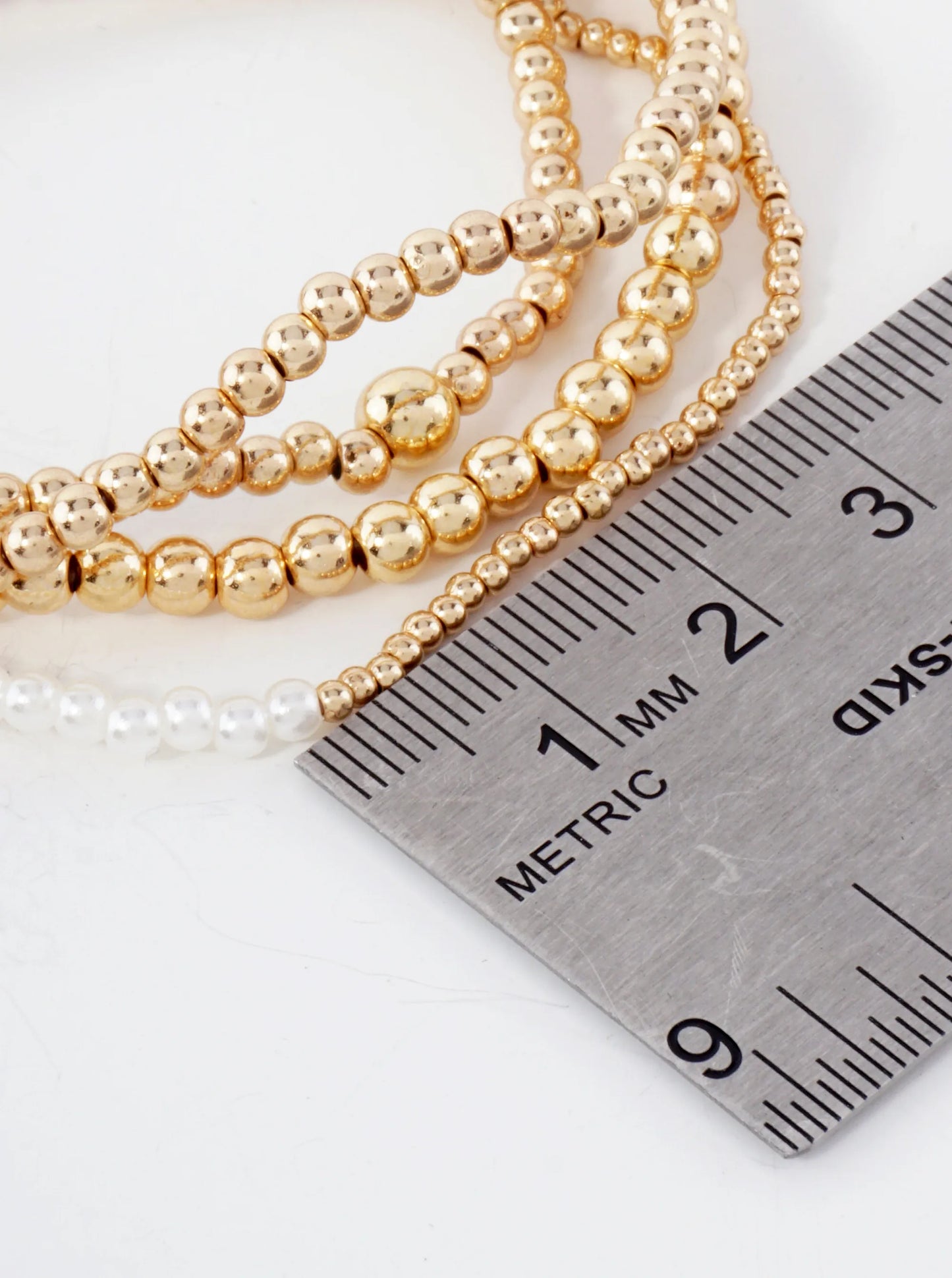 4PC-Set Metallic Beads Pearls Stackable Stretch Bracelets