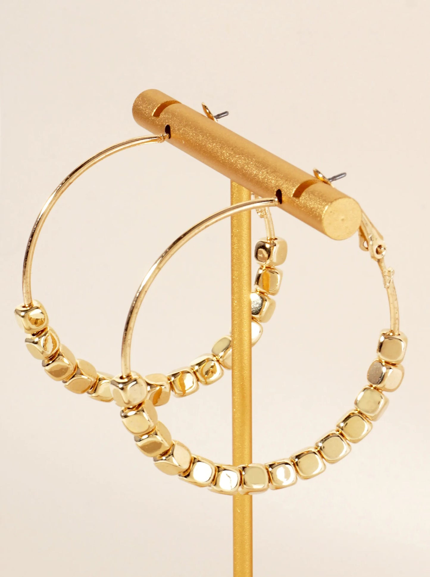 4mm Metallic-Bead 40mm Latch-Back Hoop Earrings