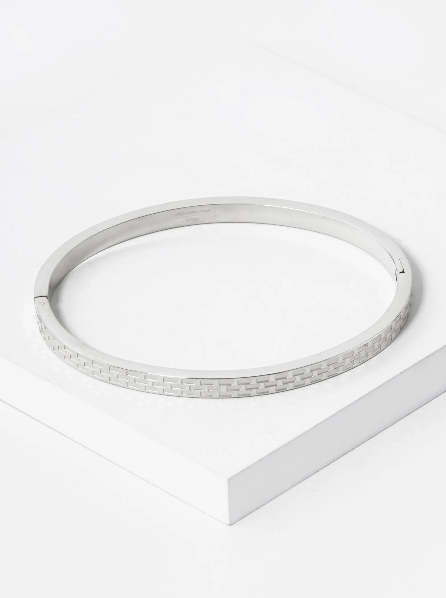 4mm Thick Textured Stainless Steel Open Bangle Bracelet