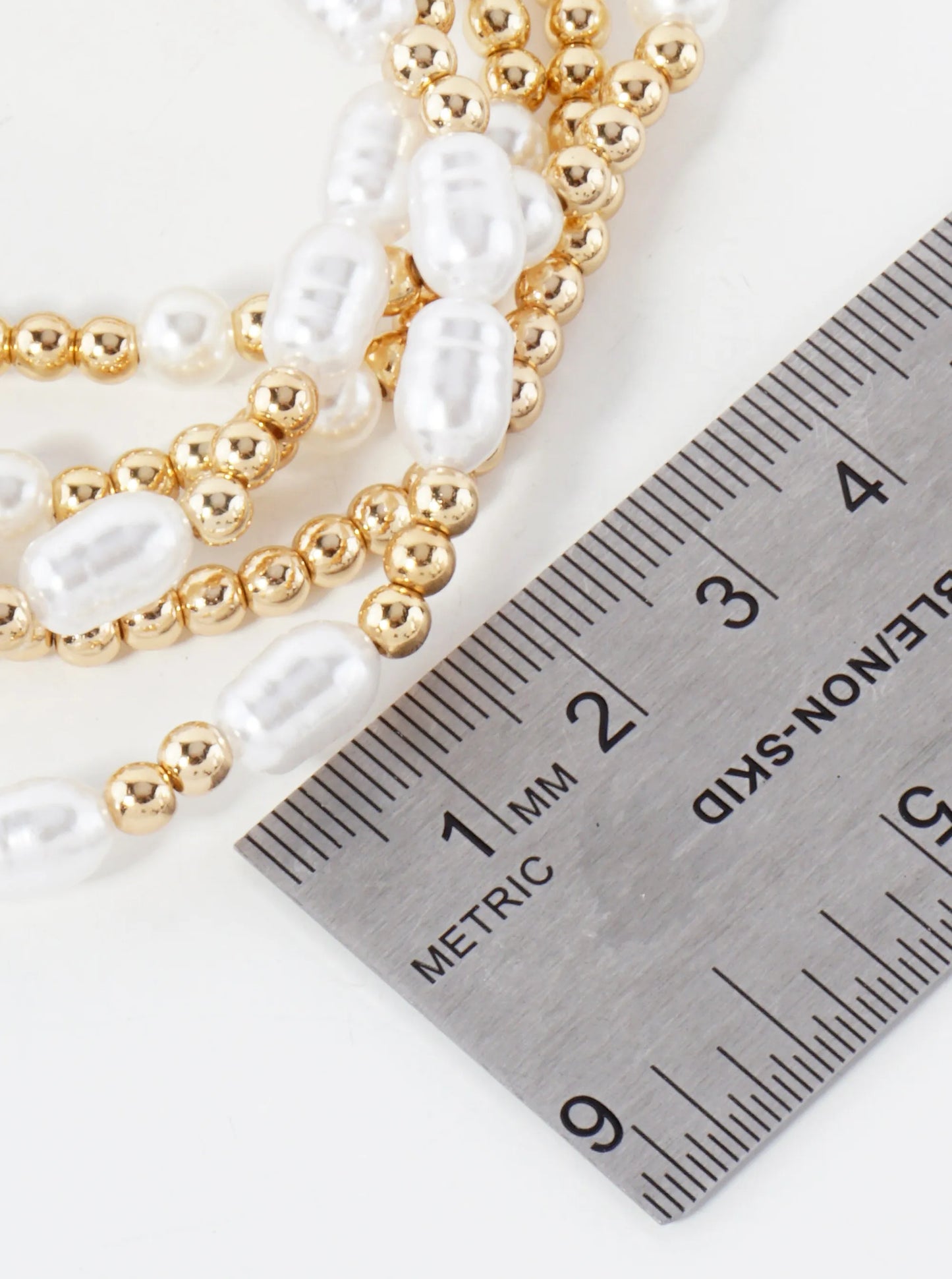5-PC-Set Pearl And Metallic Beaded Stackable Stretch Bracelet