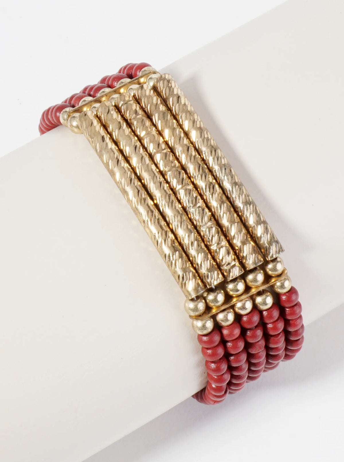 5 Row Wood Beaded Stretch Bracelet