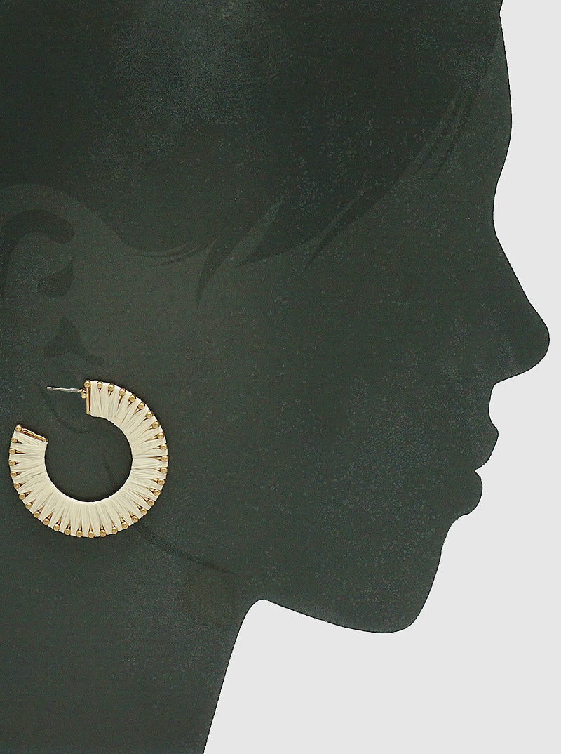 50MM RAFFIA WRAPPED METAL OPEN ROUND HOOP EARRINGS