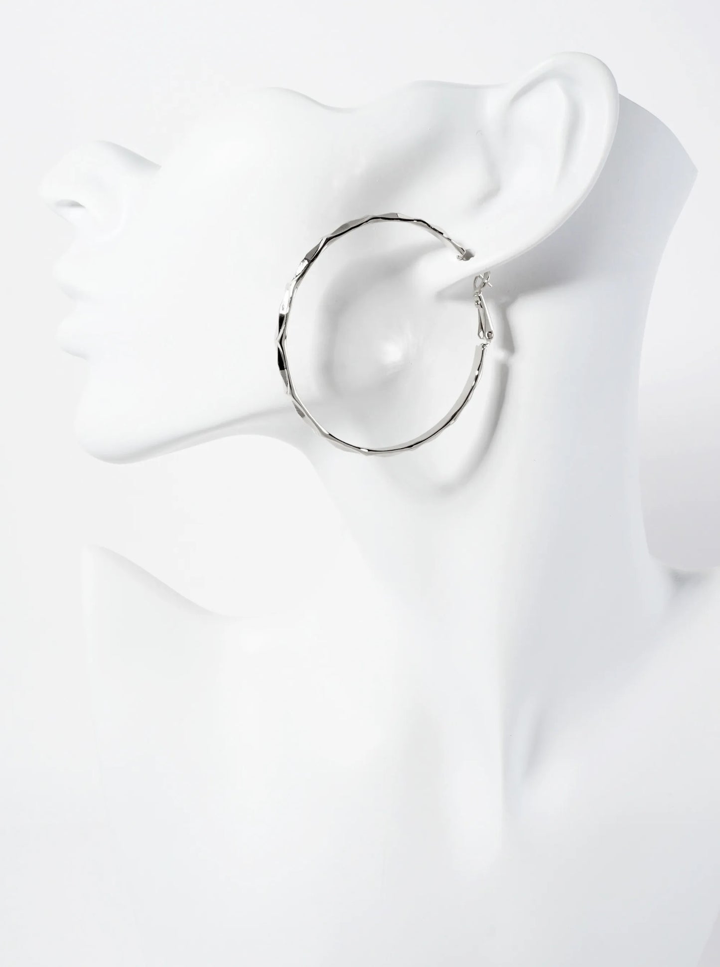 50mm 14K-Gold-Dipped Faceted-Texture Latch-Back Hoop Earrings