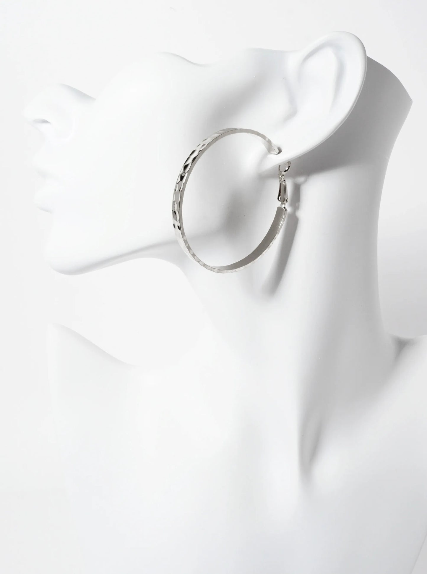 50mm 14K-Gold-Dipped Hammered-Texture 4mm Thickness Latch-Back Hoop Earrings