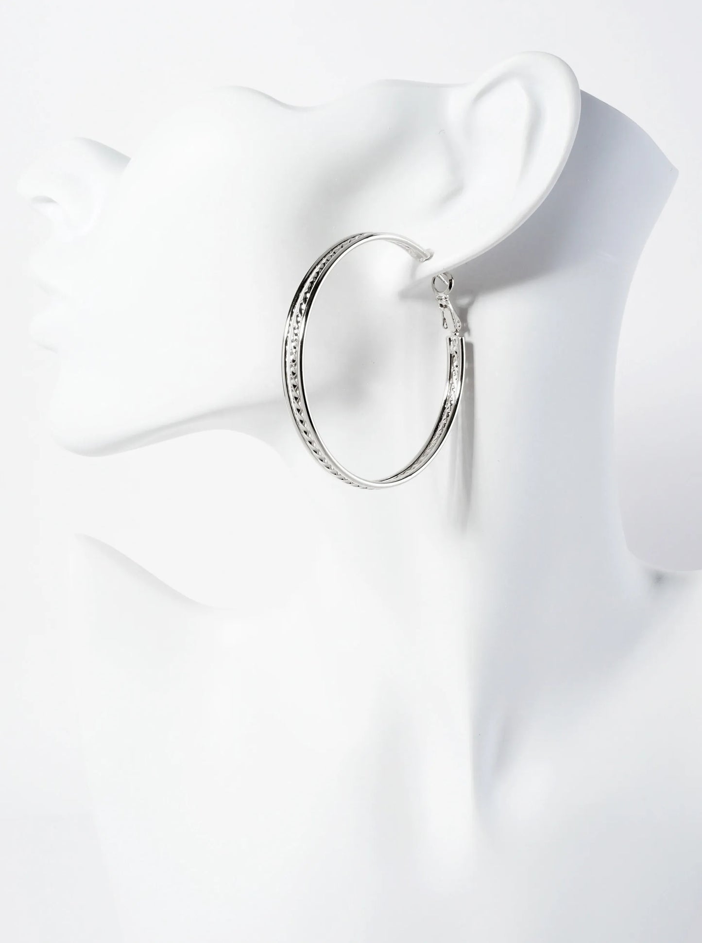 50mm 14K-Gold-Dipped Textured Brass Latch-back Hoop Earrings