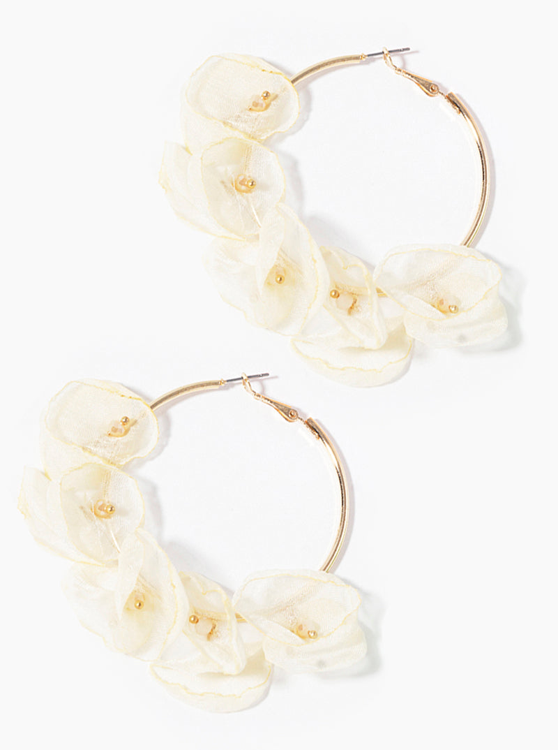 50mm Chiffon Floral Flower Omega-Back Hoop Earrings