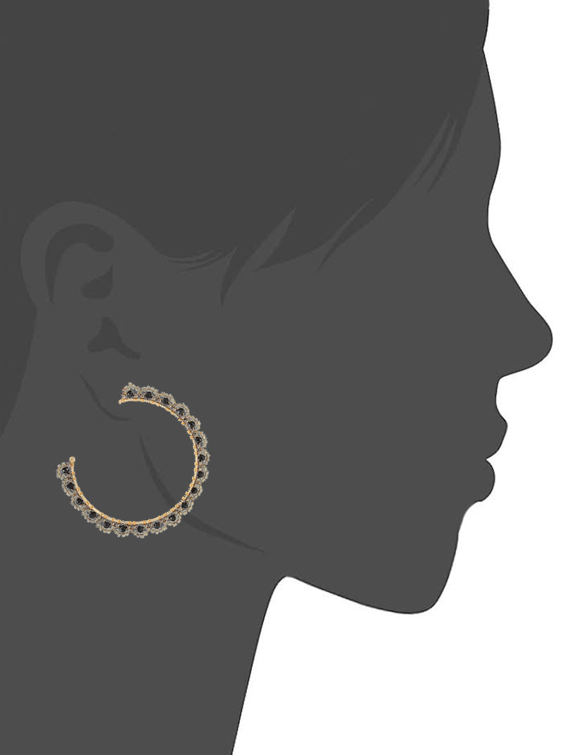 50mm Flower Shape Seed Beaded Open Hoop Earrings