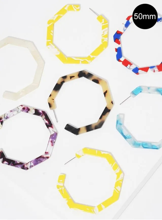 50mm Geometric Octagon Acetate Open Hoop Earrings