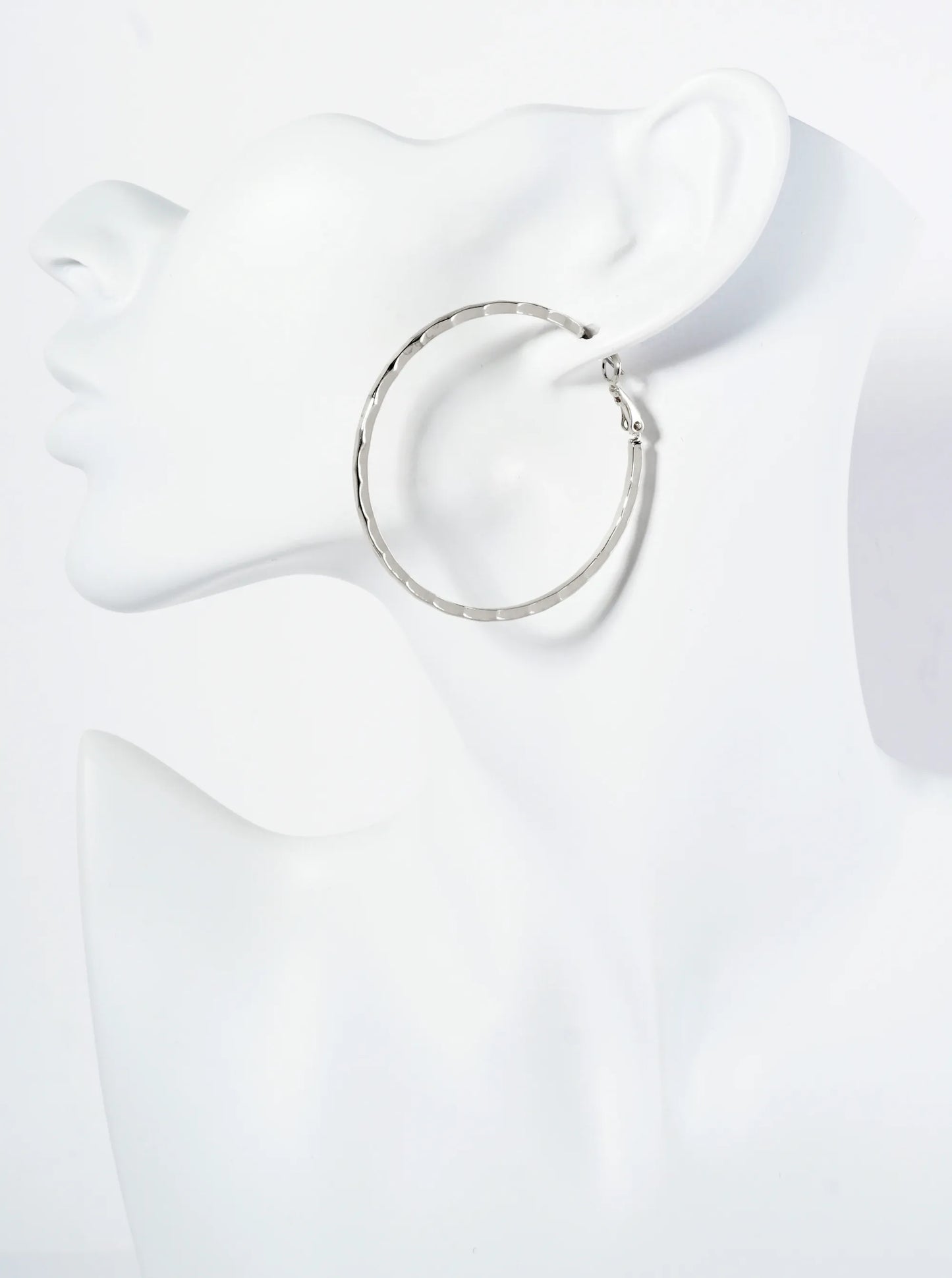 50mm Hammered-Texture 14K-Gold-Dipped Classic Latch-Back Hoop Earrings