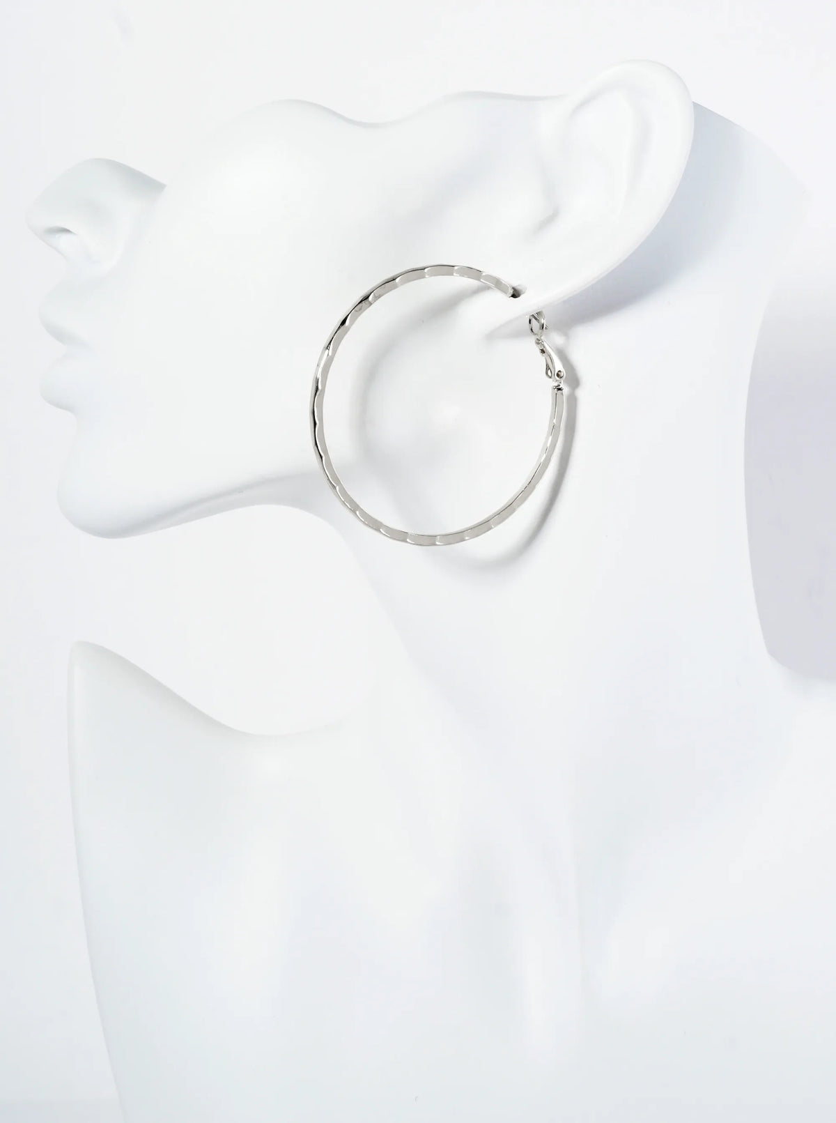 50mm Hammered-Texture 14K-Gold-Dipped Classic Latch-Back Hoop Earrings
