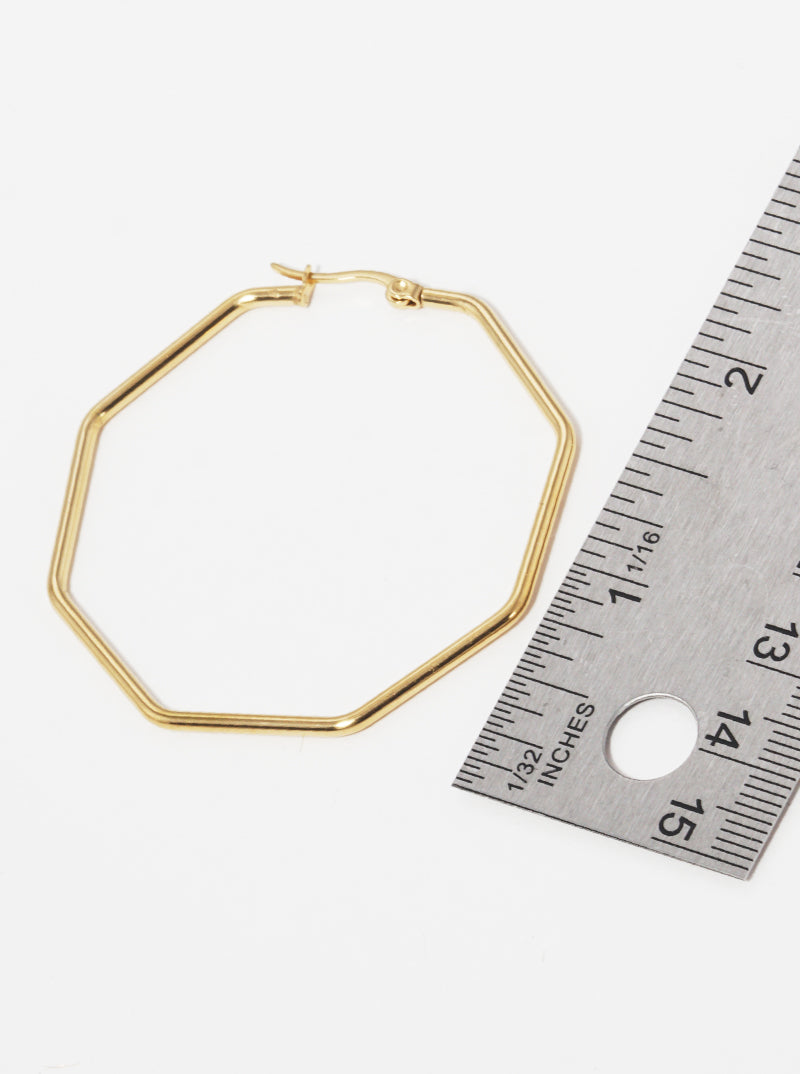 50mm Octagon Stainless Steel Latch Back Hoop Earrings