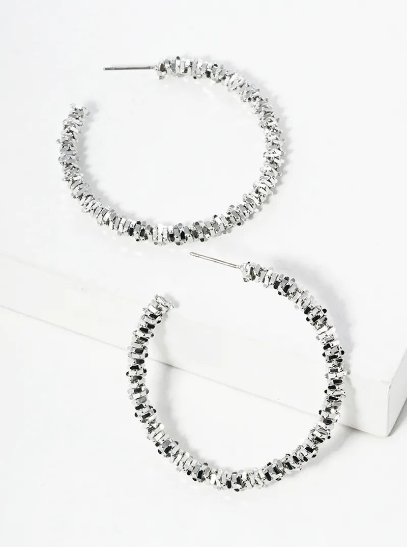 50mm Metallic Beaded Open Hoop Earrings