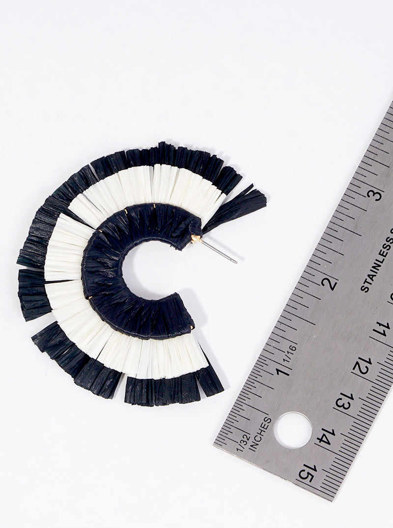 50mm Two Tone Raffia Fan Open Hoop Earrings