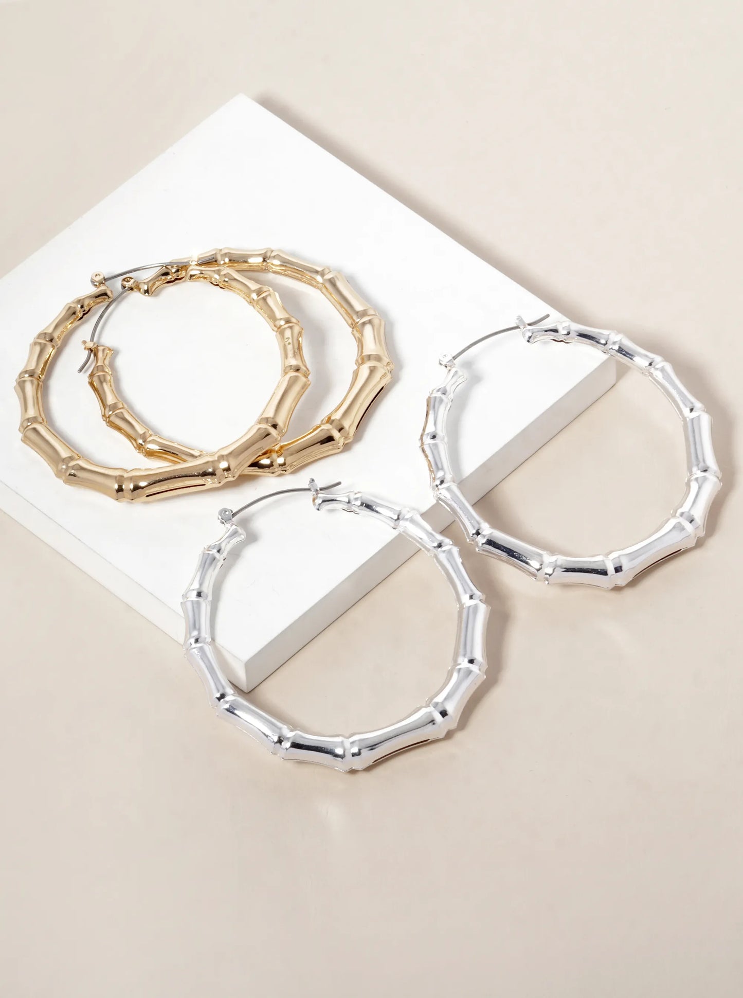 55mm Bamboo Metallic Hollow Hoop Earrings