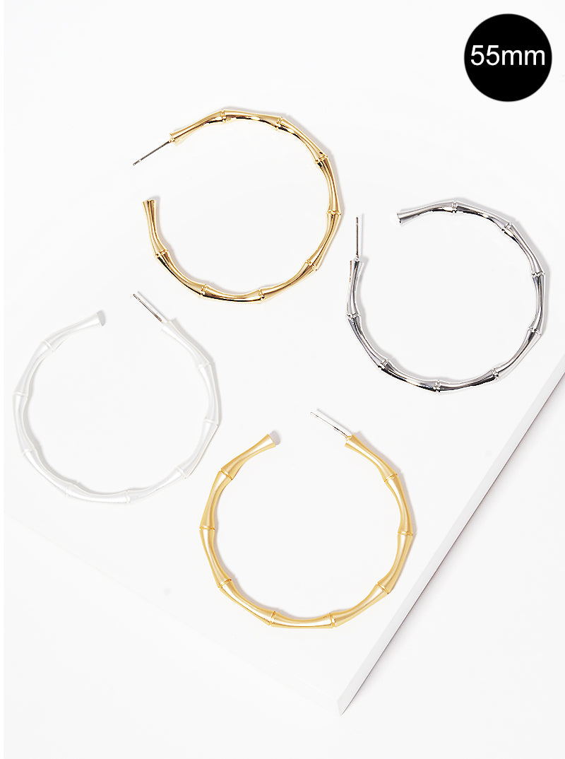55mm Nature-Inspired Twig Metal Open Hoop Earrings