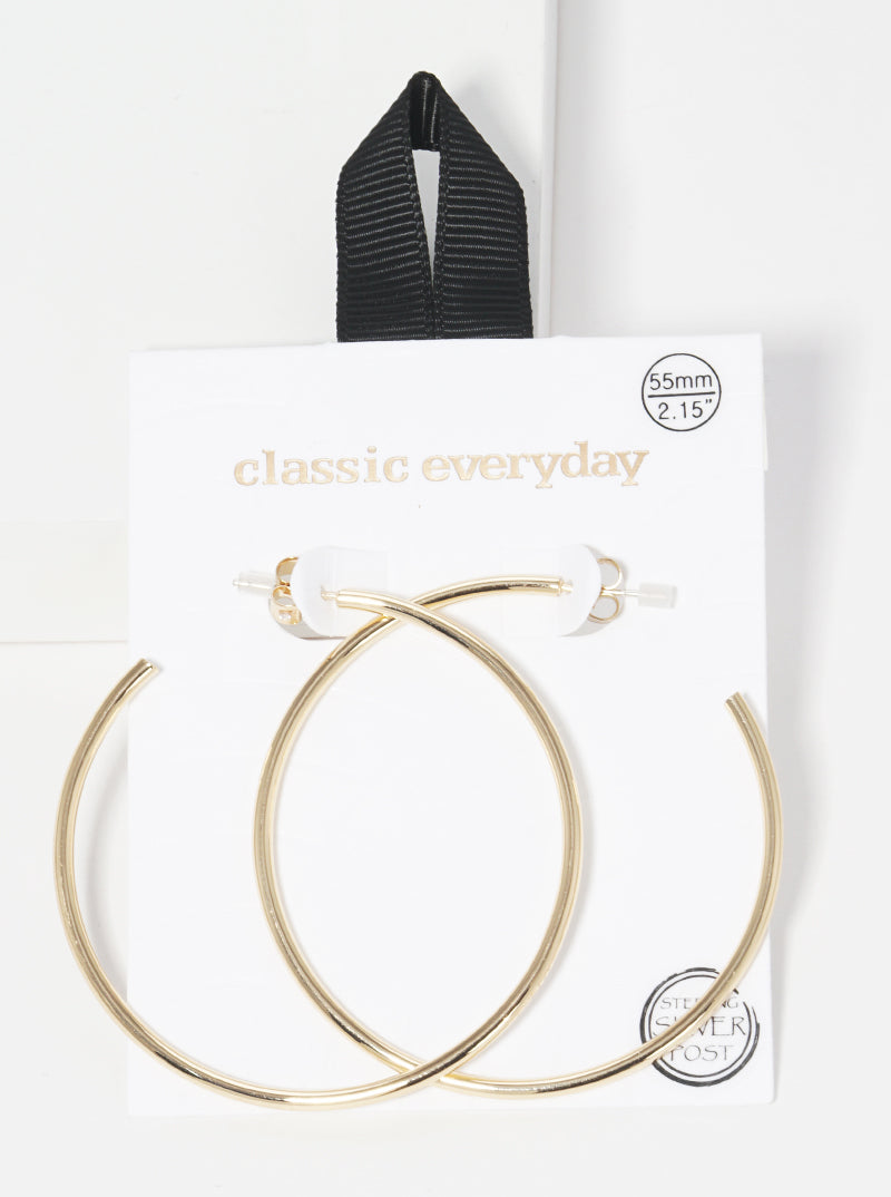 55mm Brass Hoop Sterling Silver Post