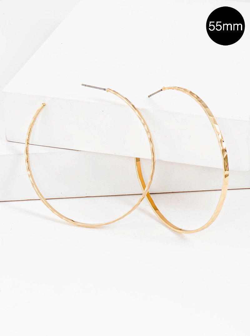 55mm Hammered Brass Delicate Hoop Earrings