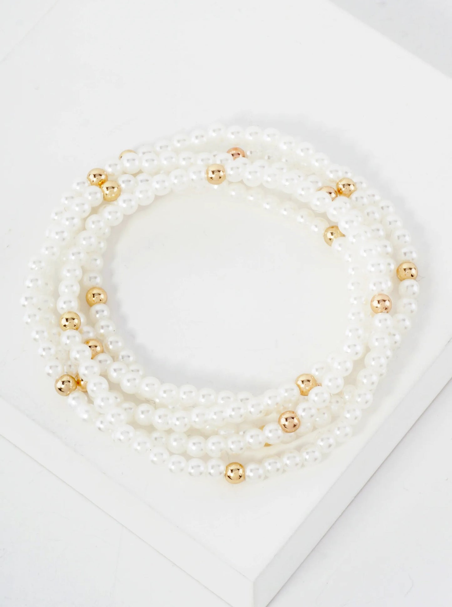 5PC-Set Beaded Pearls With Gold Accents Stackable Stretch Bracelets