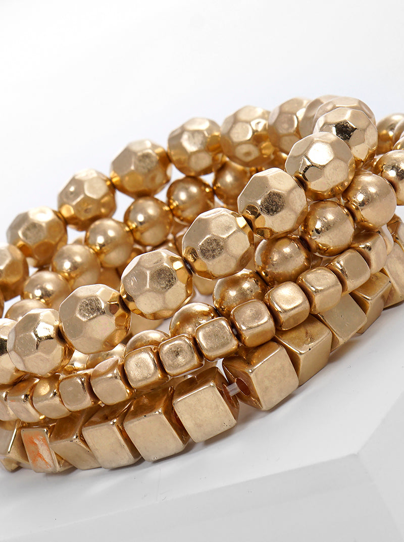 5PC-Set Metallic-Bead Stackable Stretch Bracelet