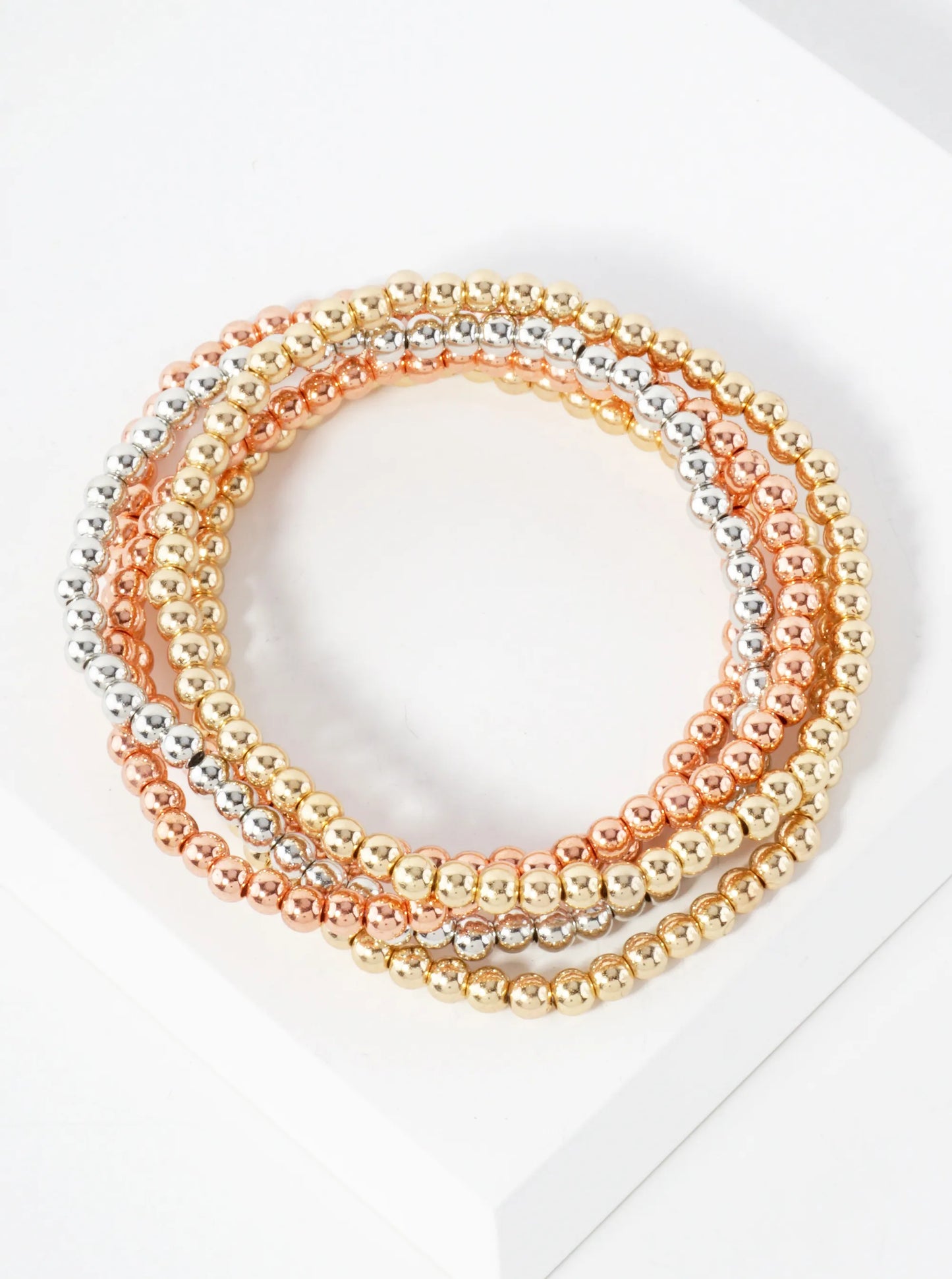 5PC-Set Metallic Beads Stackable Stretch Bracelets