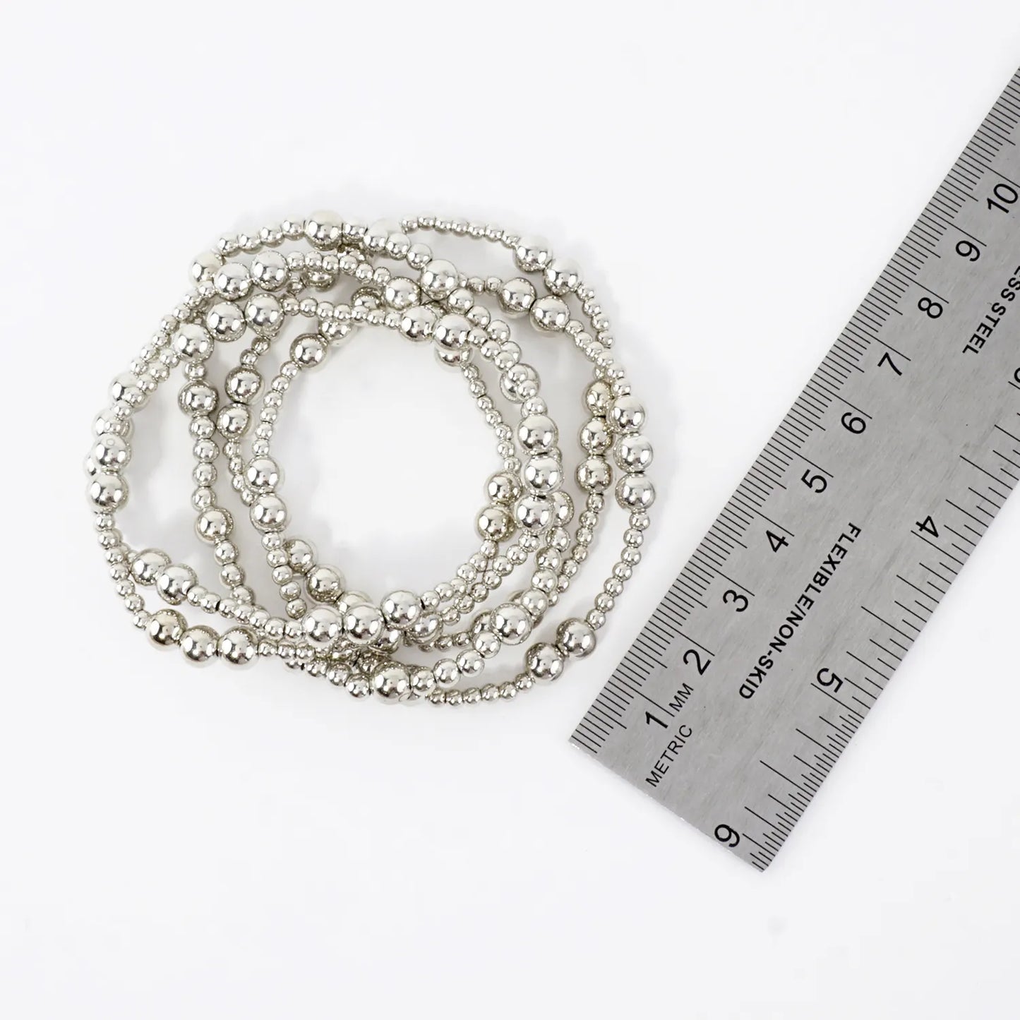 5PC Station Metallic Beads Stretch Bracelets Set