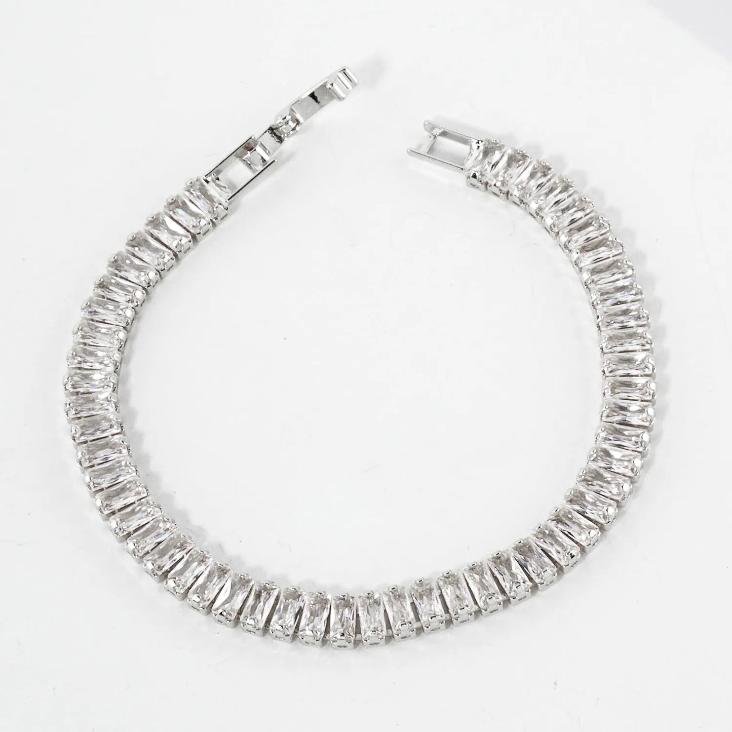 5mm Baguette Pave-Set Cubic-Zirconia 7-Inch Brass Tennis Bracelet