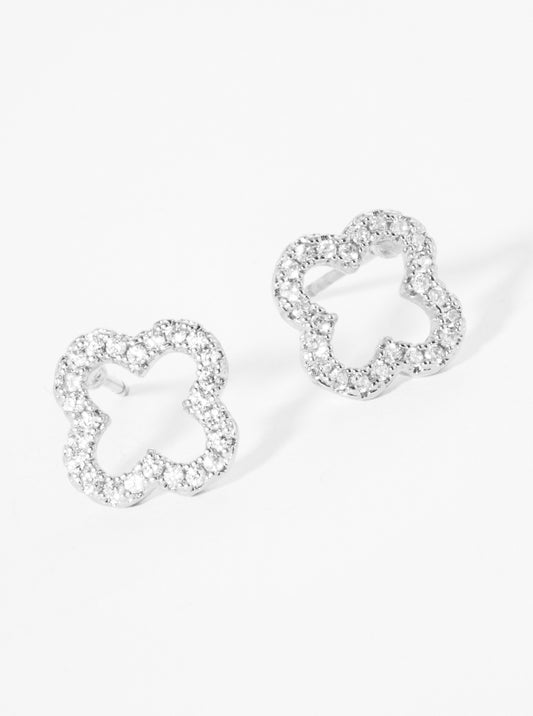 5mm CZ Pave Quatrefoil Post Stud Earrings