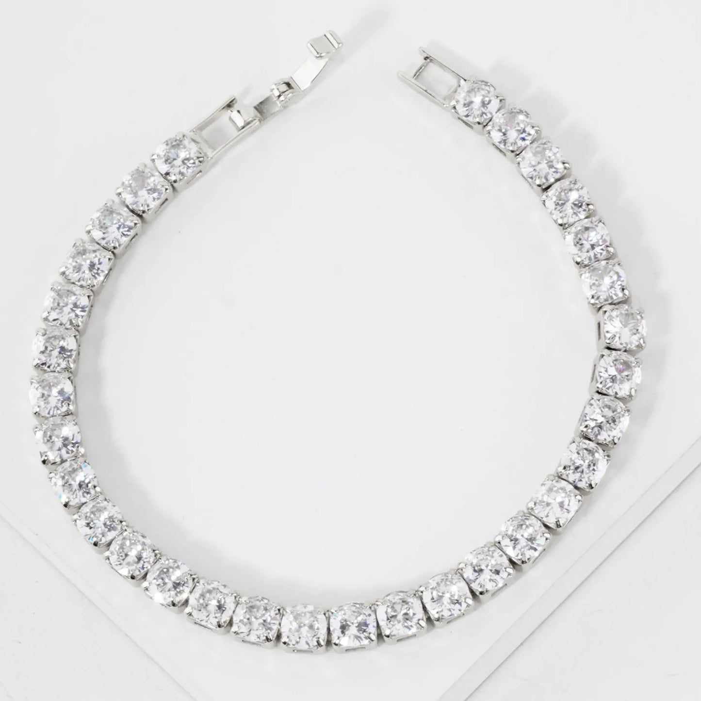 5mm Square Cubic-Zirconia Brass Tennis Bracelet