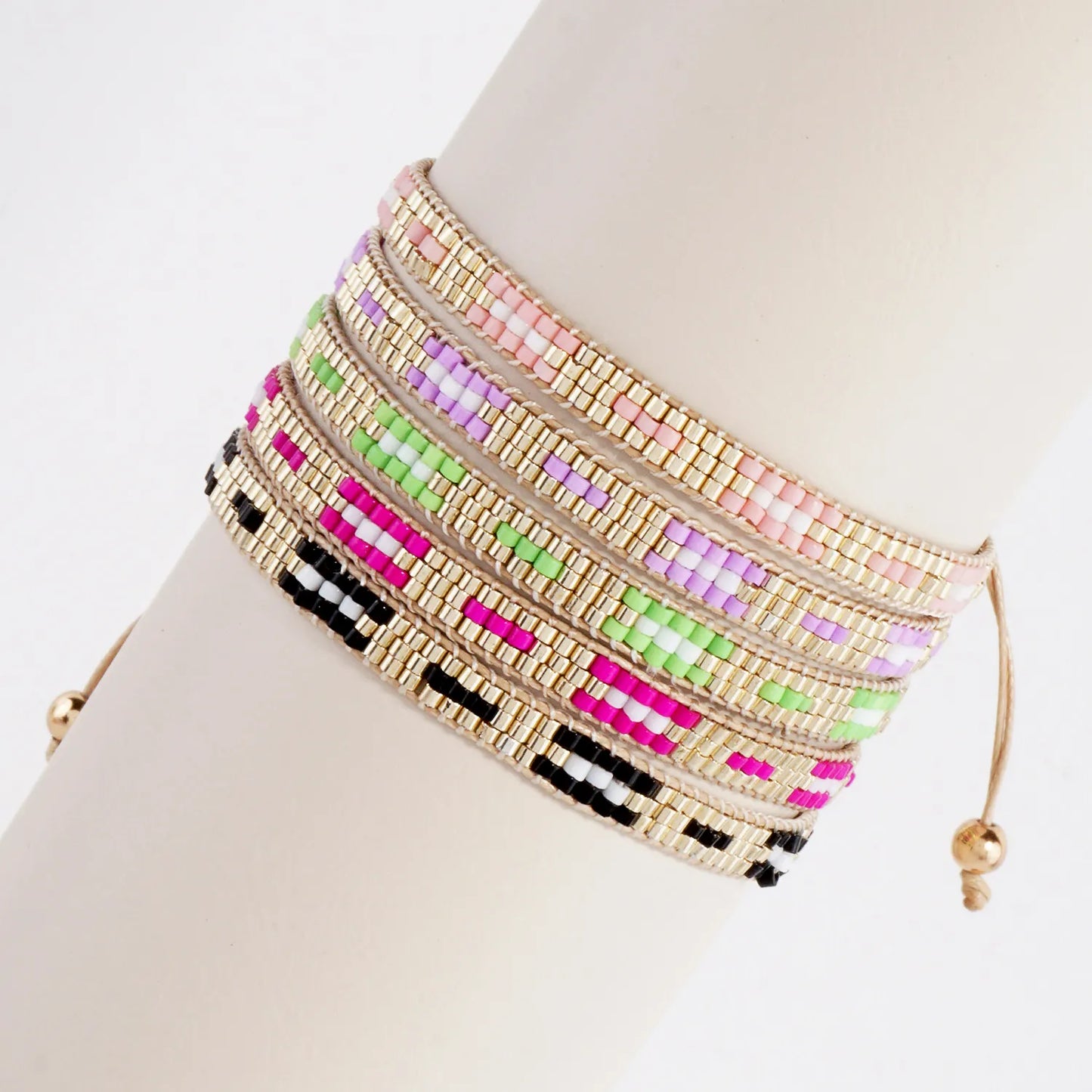 5mm Wide Seed-Beaded Adjustable Pull-Tie Bracelet