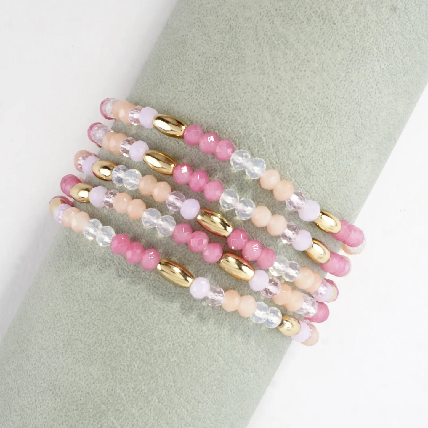 5pc Set Frosted Faceted Glass Stretch Bracelets