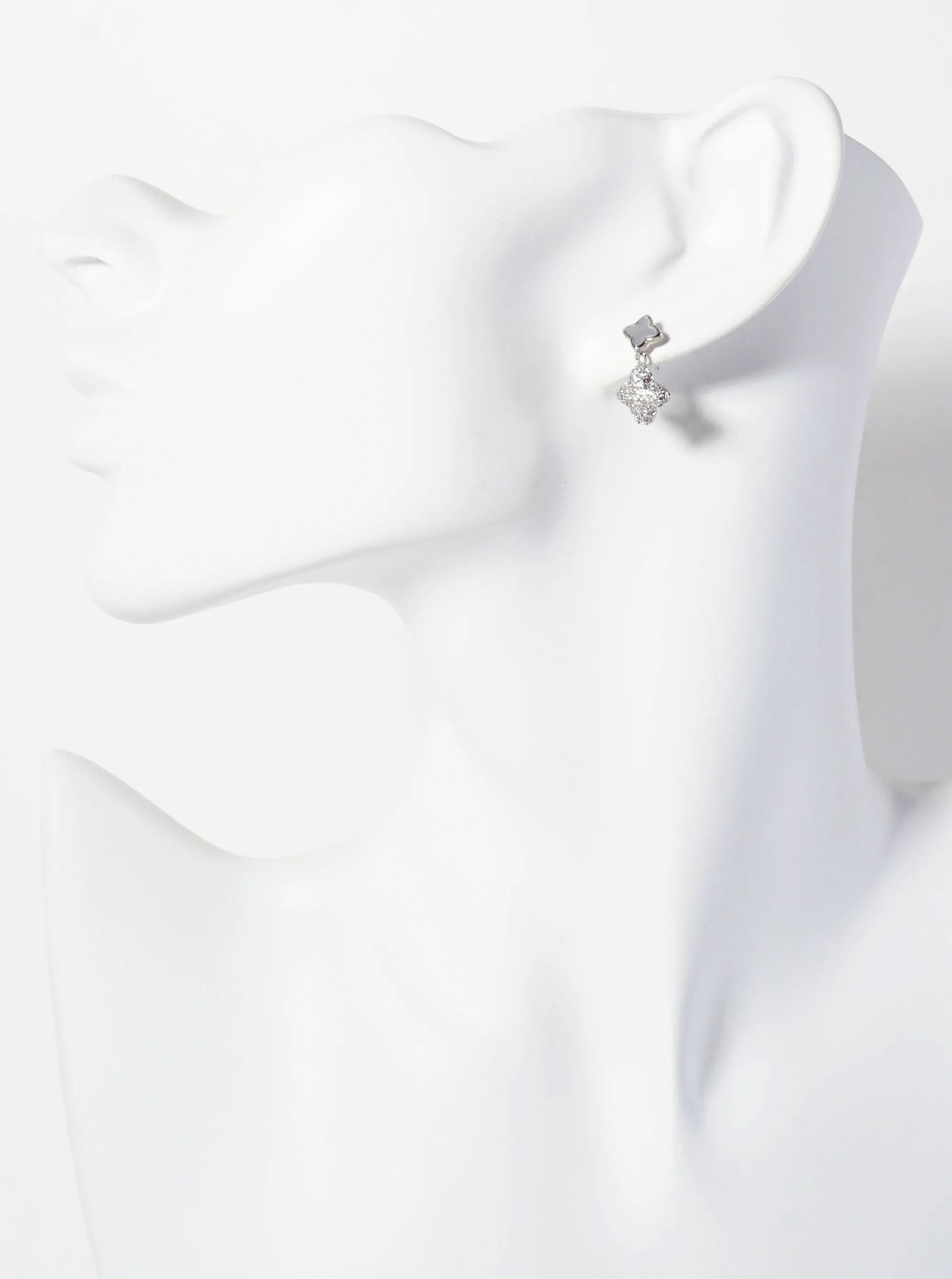 6-10mm Pave-Set CZ Dainty Double Quatrefoil Drop 18K-Gold-Dipped Dangle Earrings