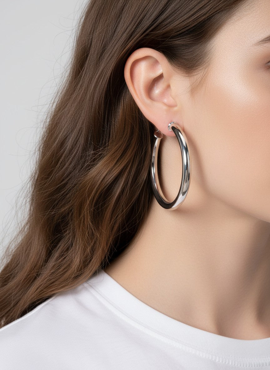 60-mm Elegant Large Post Back Hoop Earrings