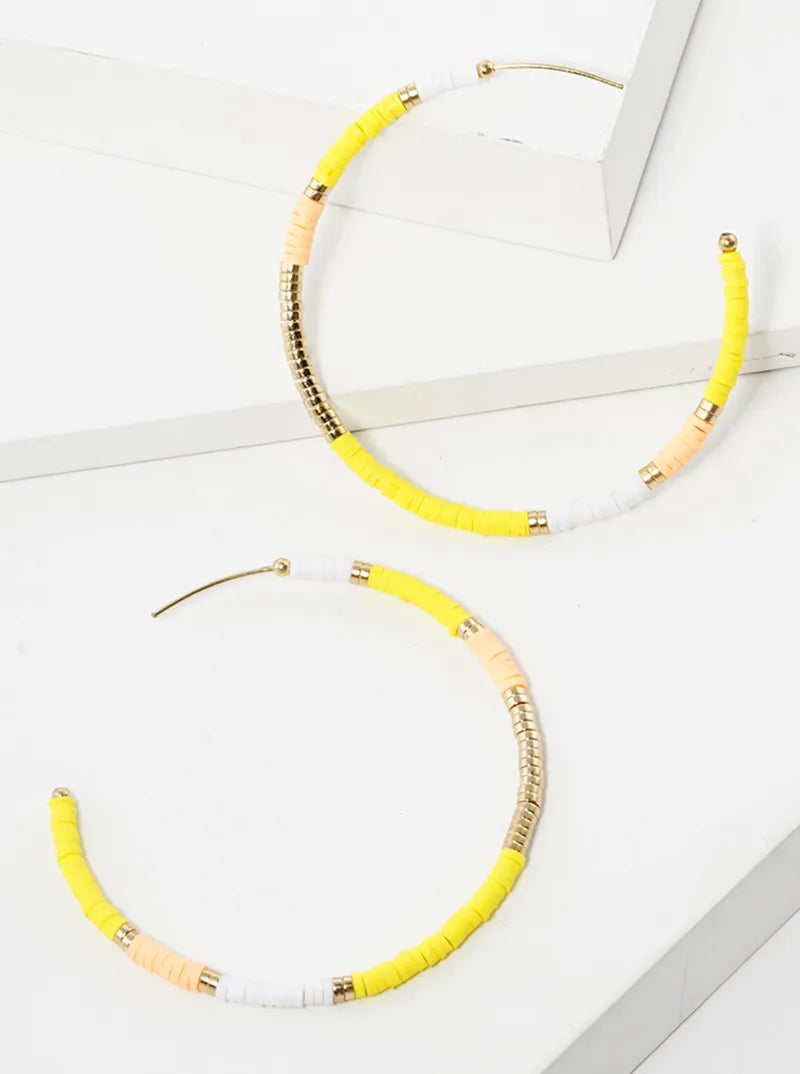 60mm Lightweight Heishi Beaded Open Hoop Earrings