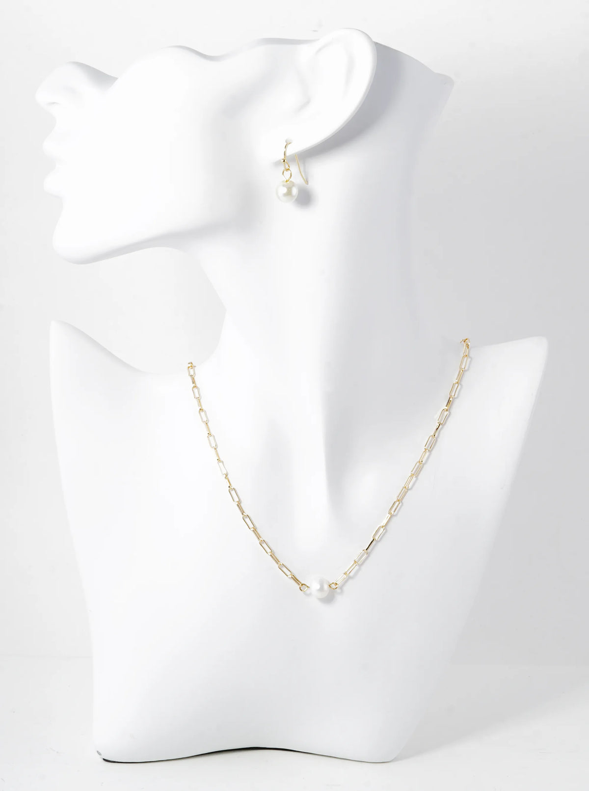 6mm Freshwater Pearl Pendant Link Chain Necklace Set With Earrings