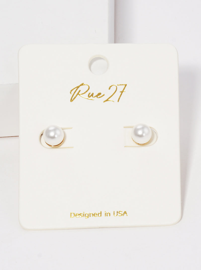 6mm Glass Pearl Post Stud Earrings