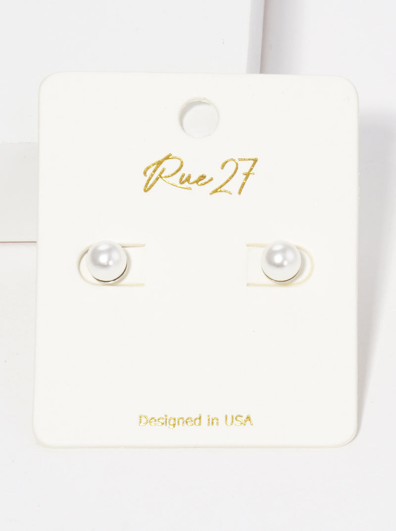6mm Glass Pearl Post Stud Earrings