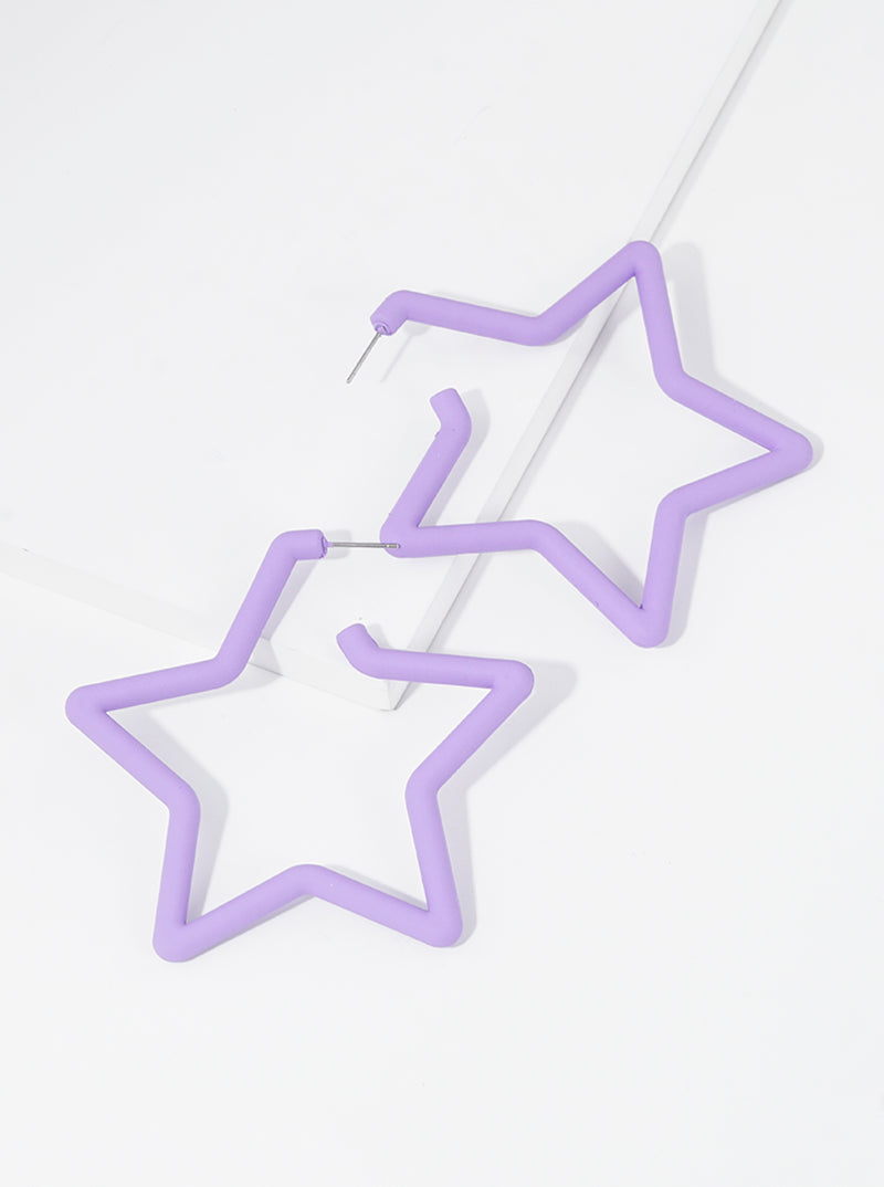 70mm Resin Star Shaped Open Hoop Earrings Lavender