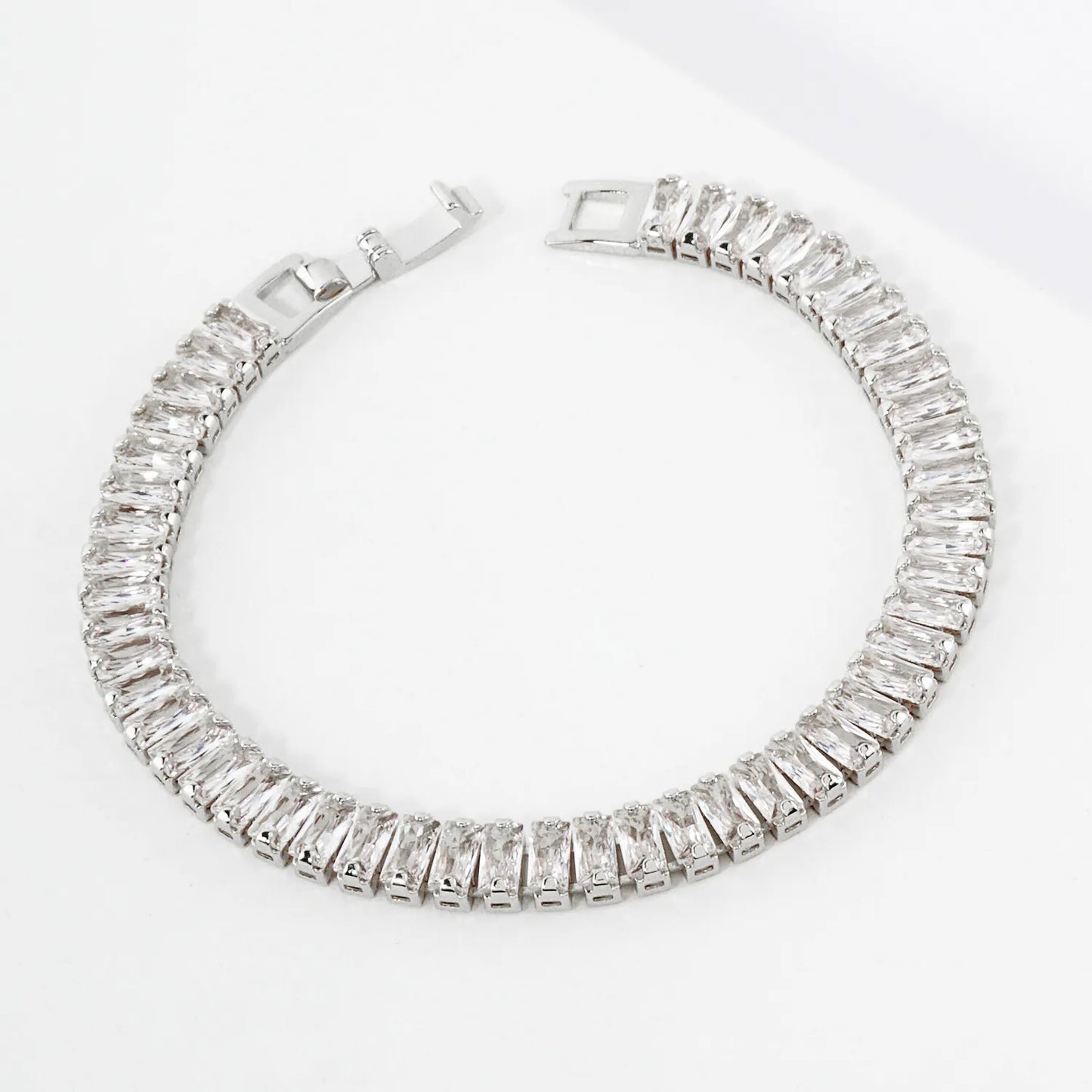 7mm Baguette Pave-Set Cubic-Zirconia 7-Inch Brass Tennis Bracelet