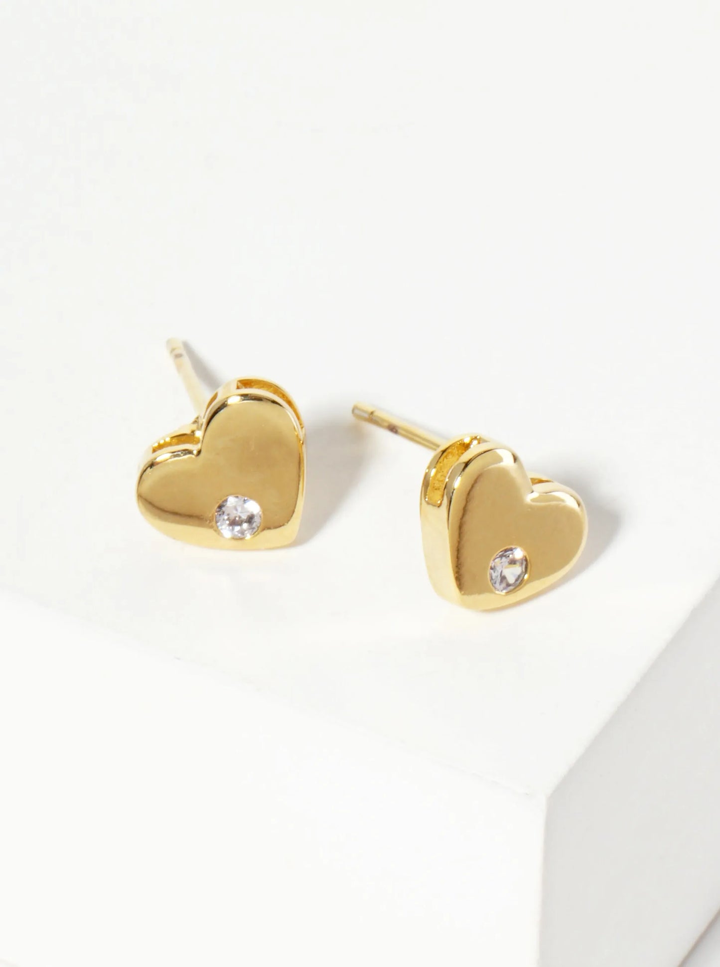7mm Heart With CZ Stone 18K-Gold-Dipped Stud Earrings