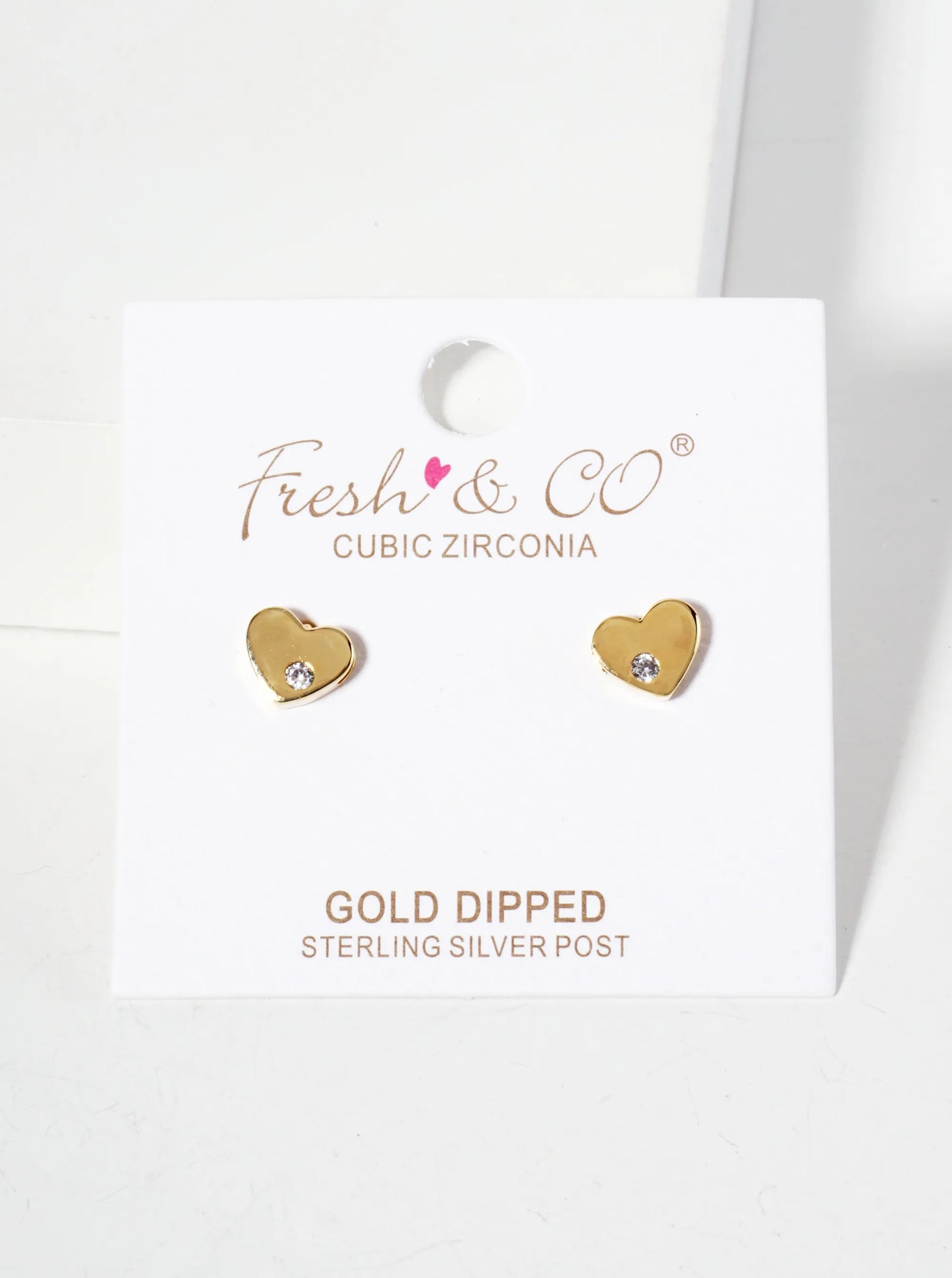 Pave-Set Cubic-Zirconia Cutout 9mm Heart 18K-Gold-Dipped Stud Earrings