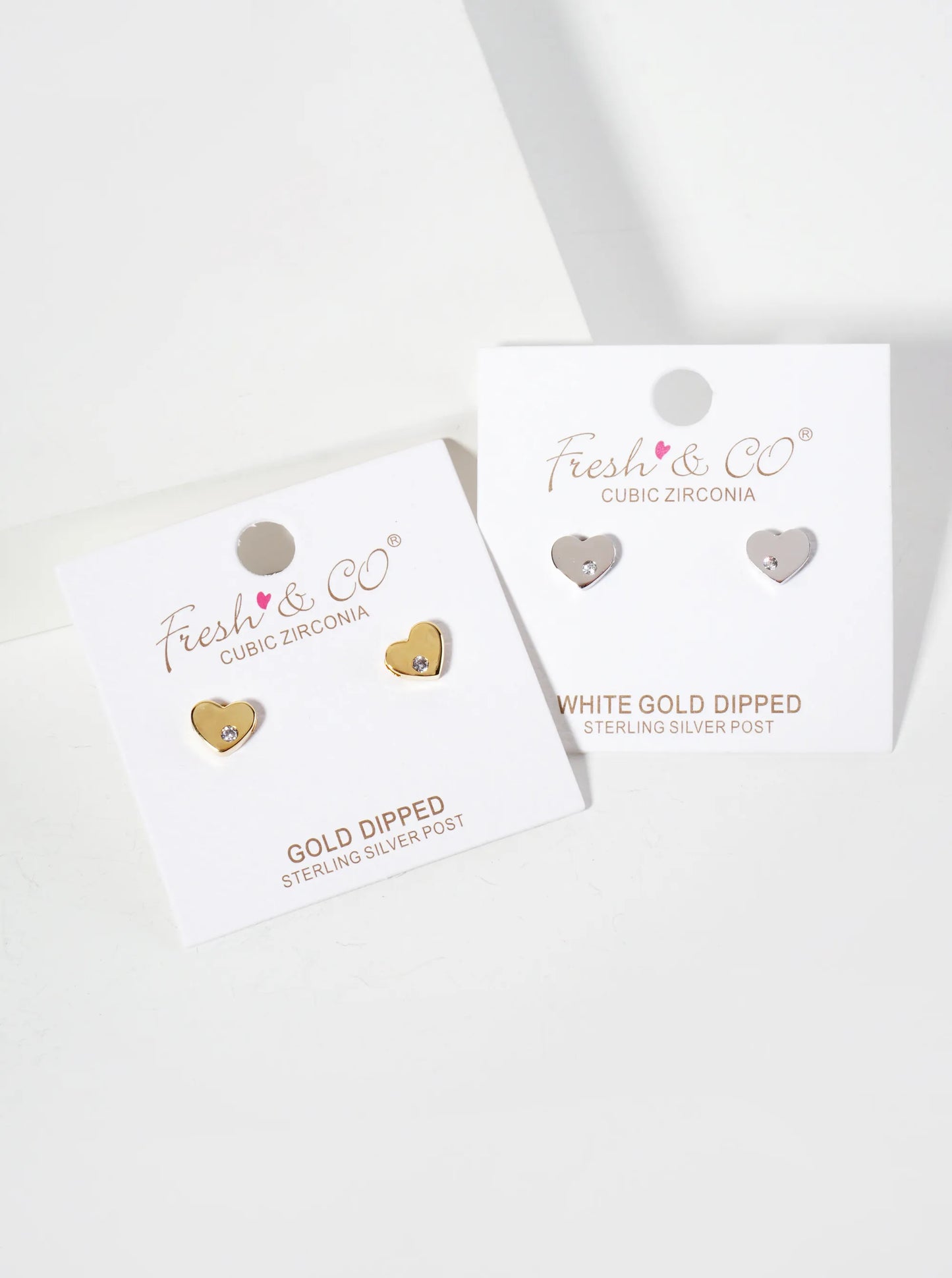7mm Heart With CZ Stone 18K-Gold-Dipped Stud Earrings