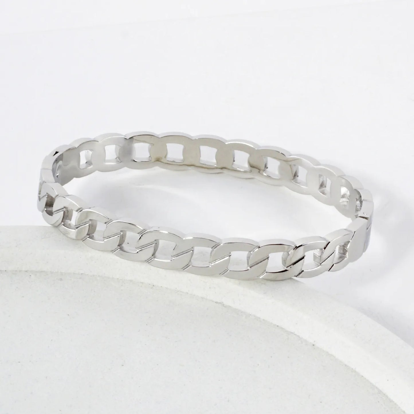 7mm Wide Cuban Link Chain Stainless-Steel Hinged Bangle Bracelet