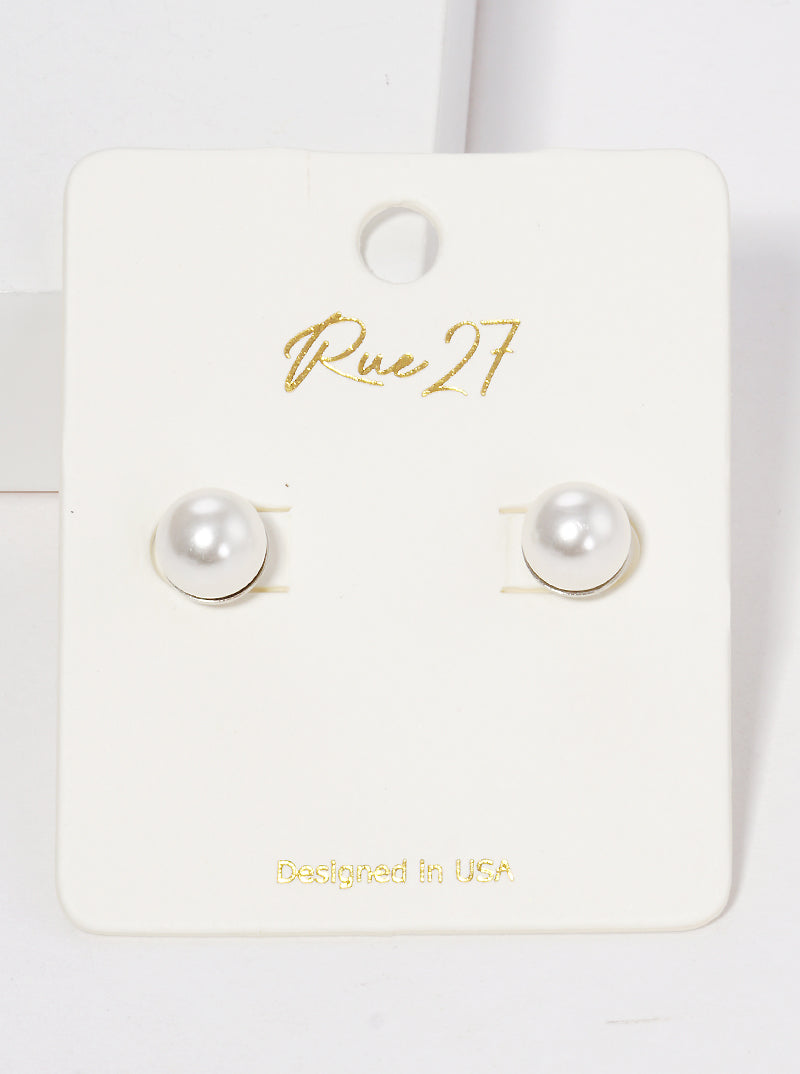 8mm Glass Pearl Post Stud Earrings